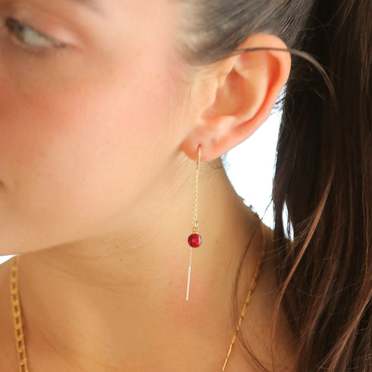 עגילי זהב זרקון אדום