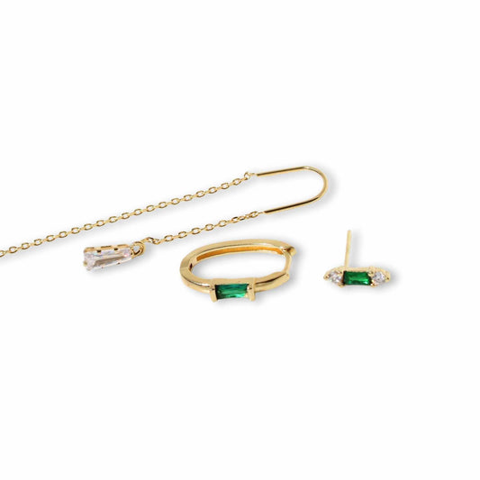 עגיל בודד או סט עם אבני זירקון זהב