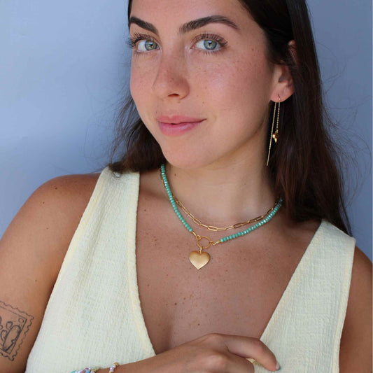 שרשרת שכבות לב זהב וקריסטלים/ ליב