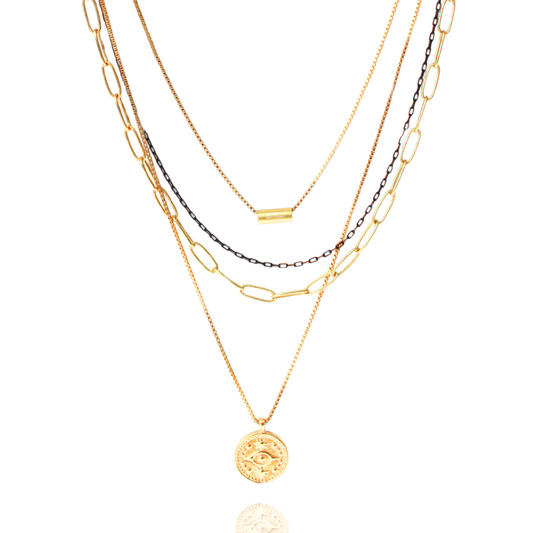 שרשרת 4 שכבות עם תליון מטבע