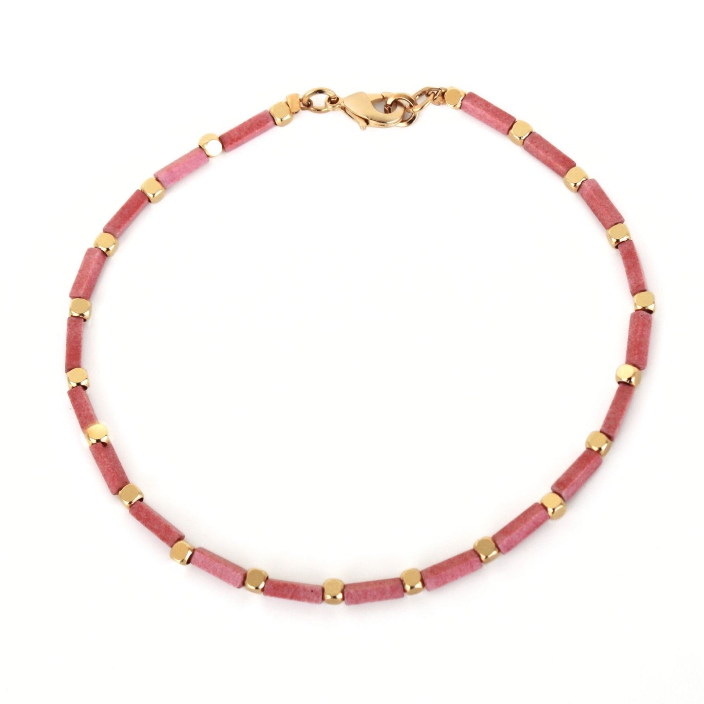 צמיד רגל אבנים ורודות וזהב עדין | תכשיט קיץ נשי