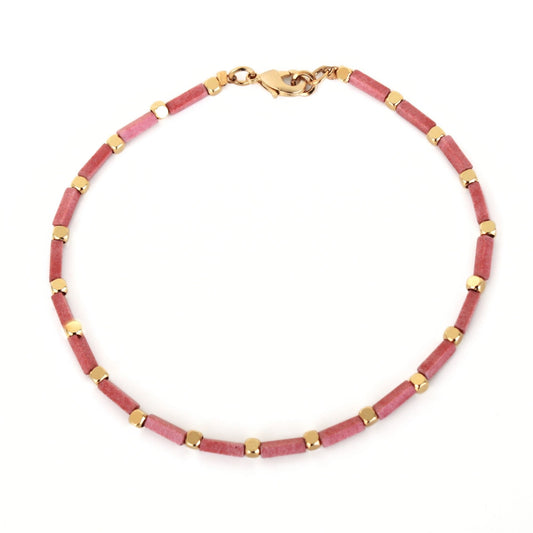 צמיד רגל אבנים ורודות וזהב עדין | תכשיט קיץ נשי