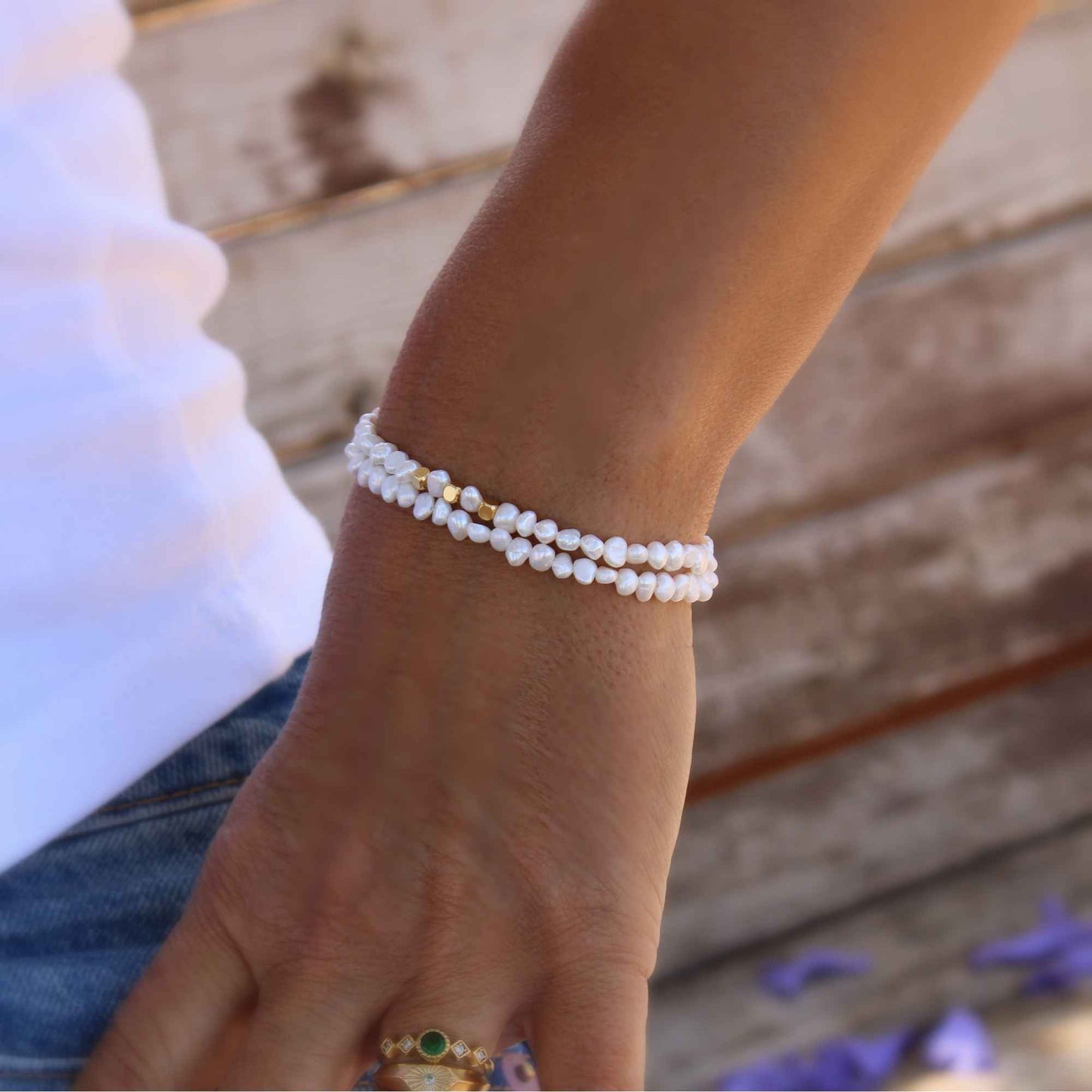 צמיד פנינים קלאסי כפול