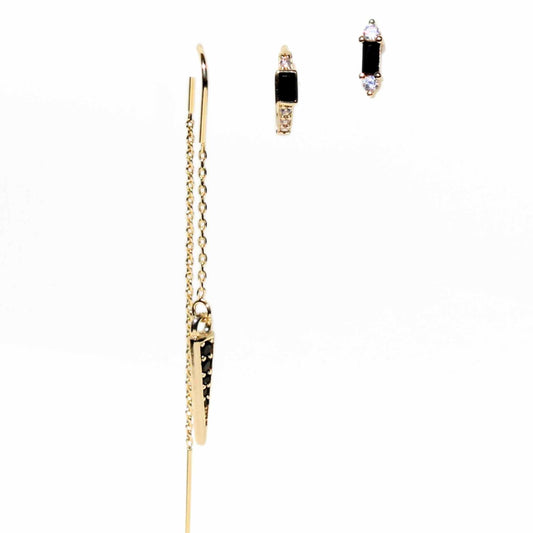 עגיל בודד או סט ל-3 חורים בשחור וזהב