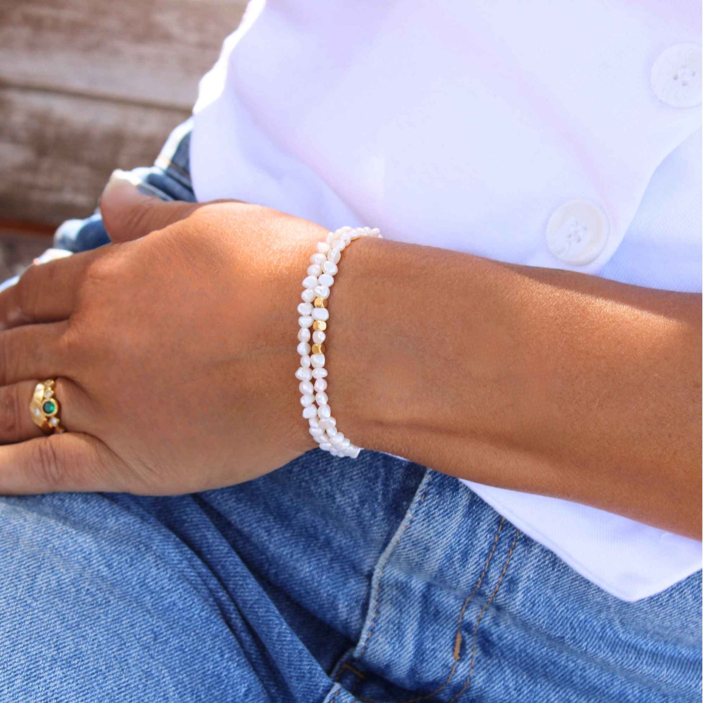 צמיד פנינים קלאסי כפול