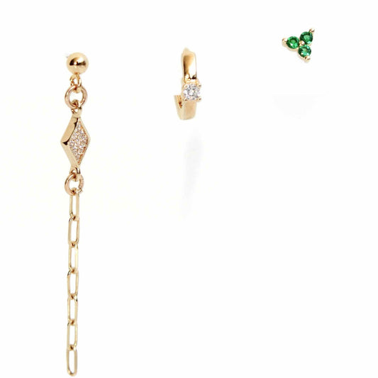 עגיל בודד או סט בשיבוץ זירקון שקוף וירוק