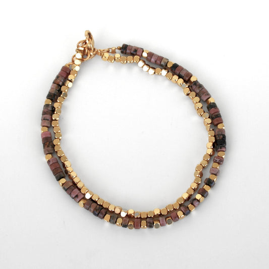 סט צמידי רגל אבנים וזהב