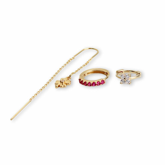 עגיל בודד או סט פרחים בשיבוץ זירקון