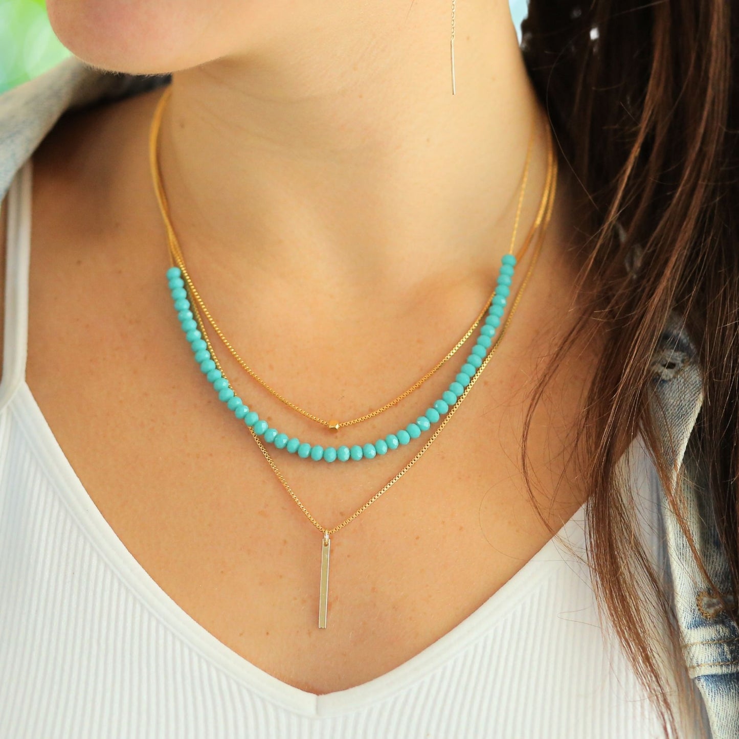 שרשרת שכבות זהב טורקיז