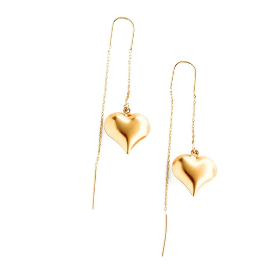 עגילי שרשרת לב מנופח בזהב – עגילים תלויים עדינים לנשים