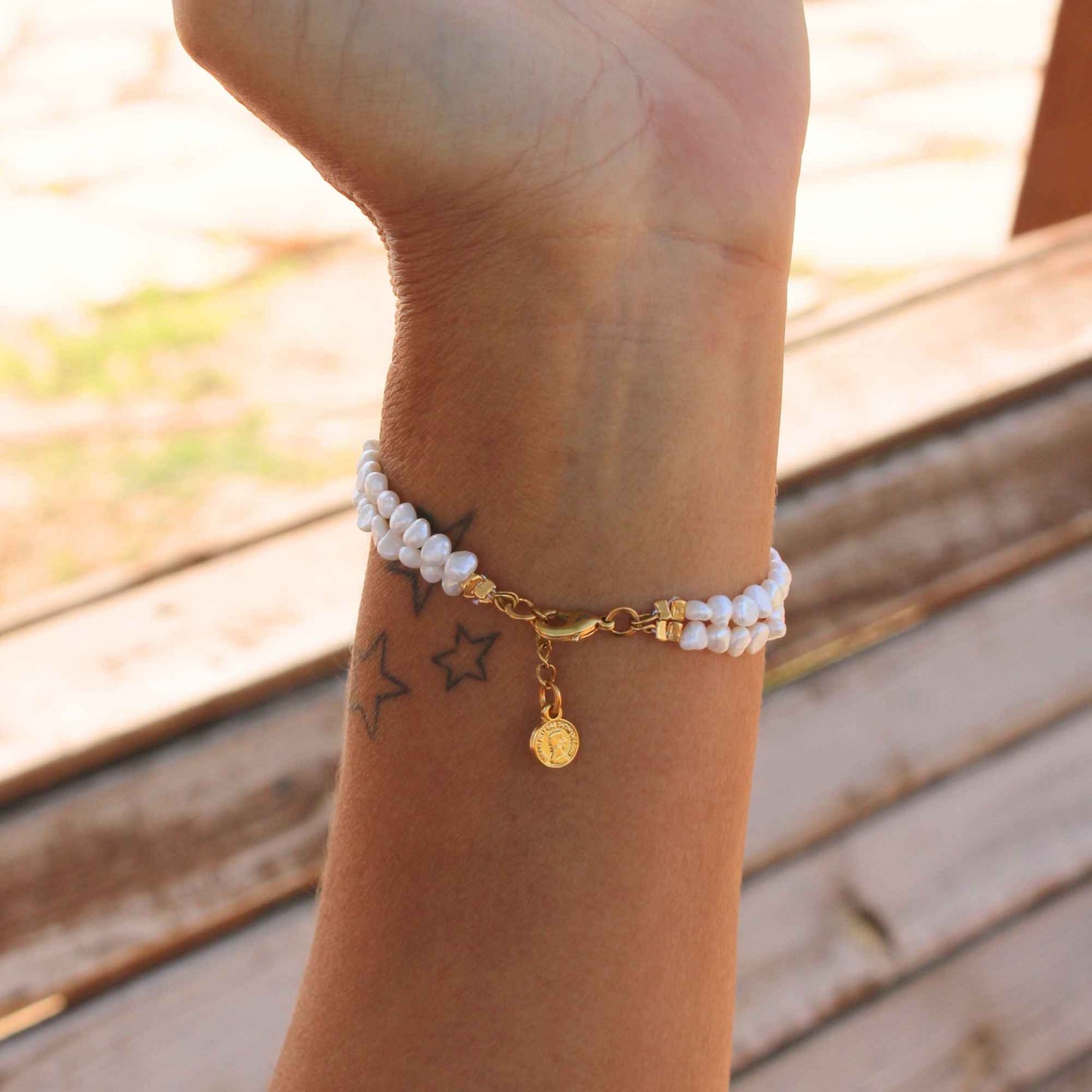 צמיד פנינים קלאסי כפול