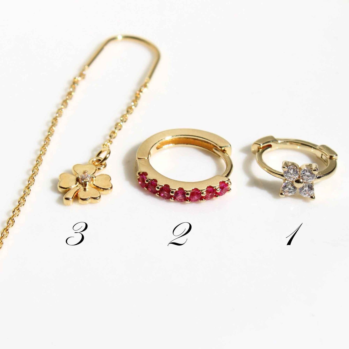 סט עגילי פרח וחישוק משובץ זירקוניה BestSeller