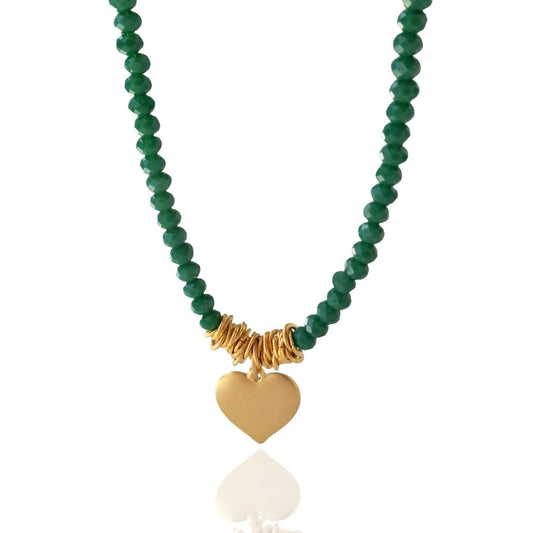 שרשרת קריסטלים לב זהב שחור כחול אדום טורקיז זית  / קריסטי