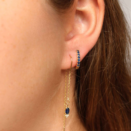 עגיל בודד או סט Huggies / זירקון כחול