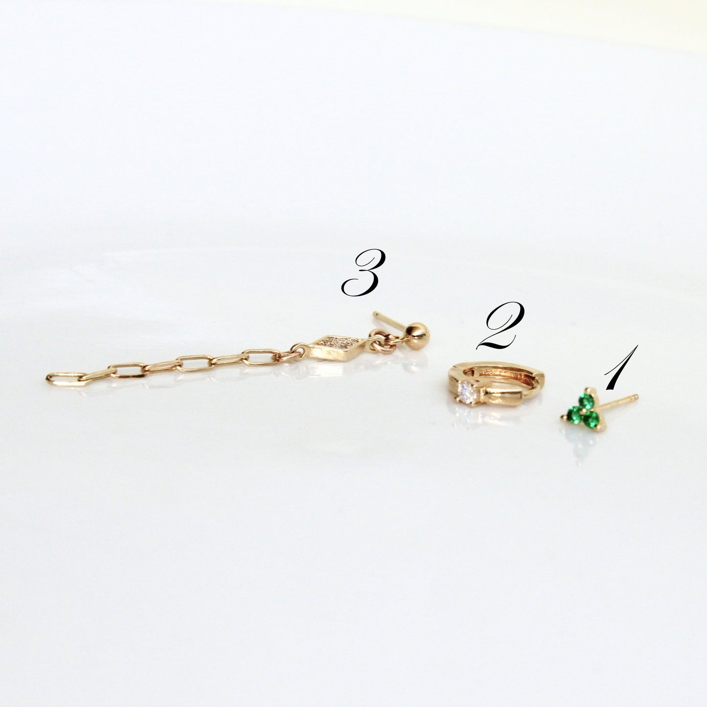 עגיל בודד או סט בשיבוץ זירקון שקוף וירוק