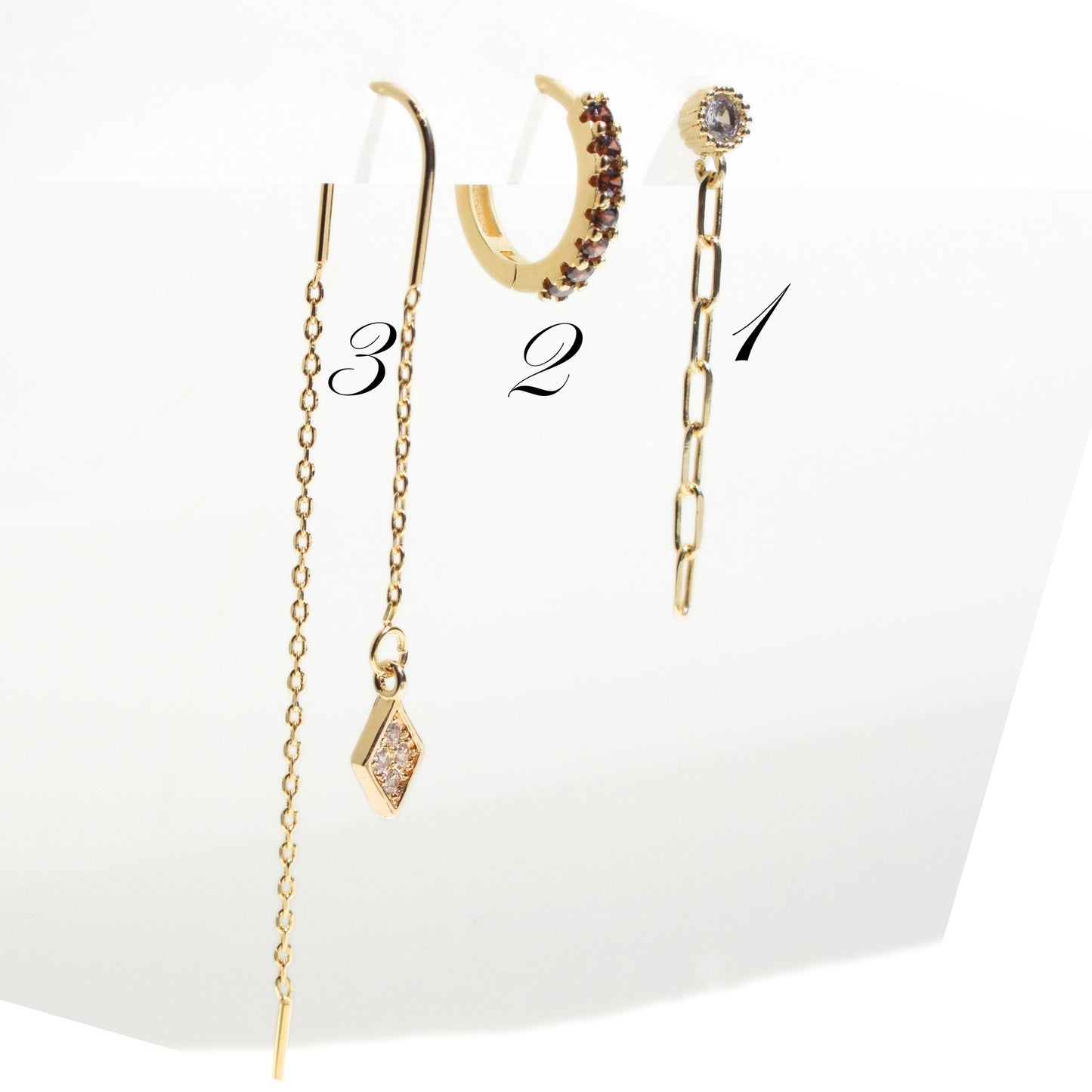 עגילים בודדים חישוק זהב משובץ זירקון חום