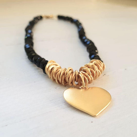 שרשרת קריסטלים לב זהב  / קריסטי