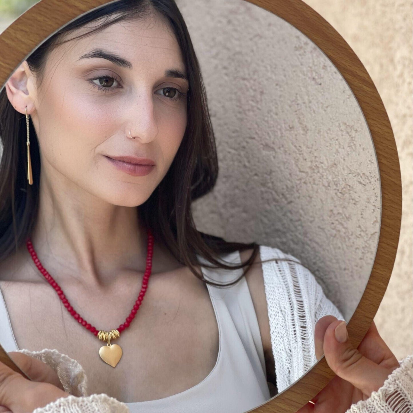 שרשרת קריסטלים לב זהב שחור כחול אדום טורקיז זית / קריסטי