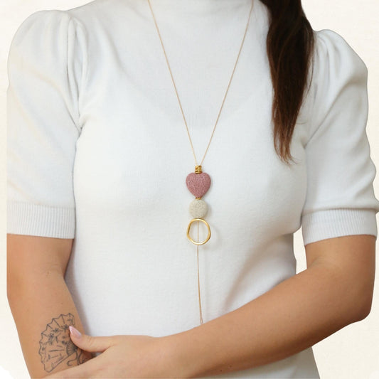 שרשרת ארוכה תליון לב ורוד