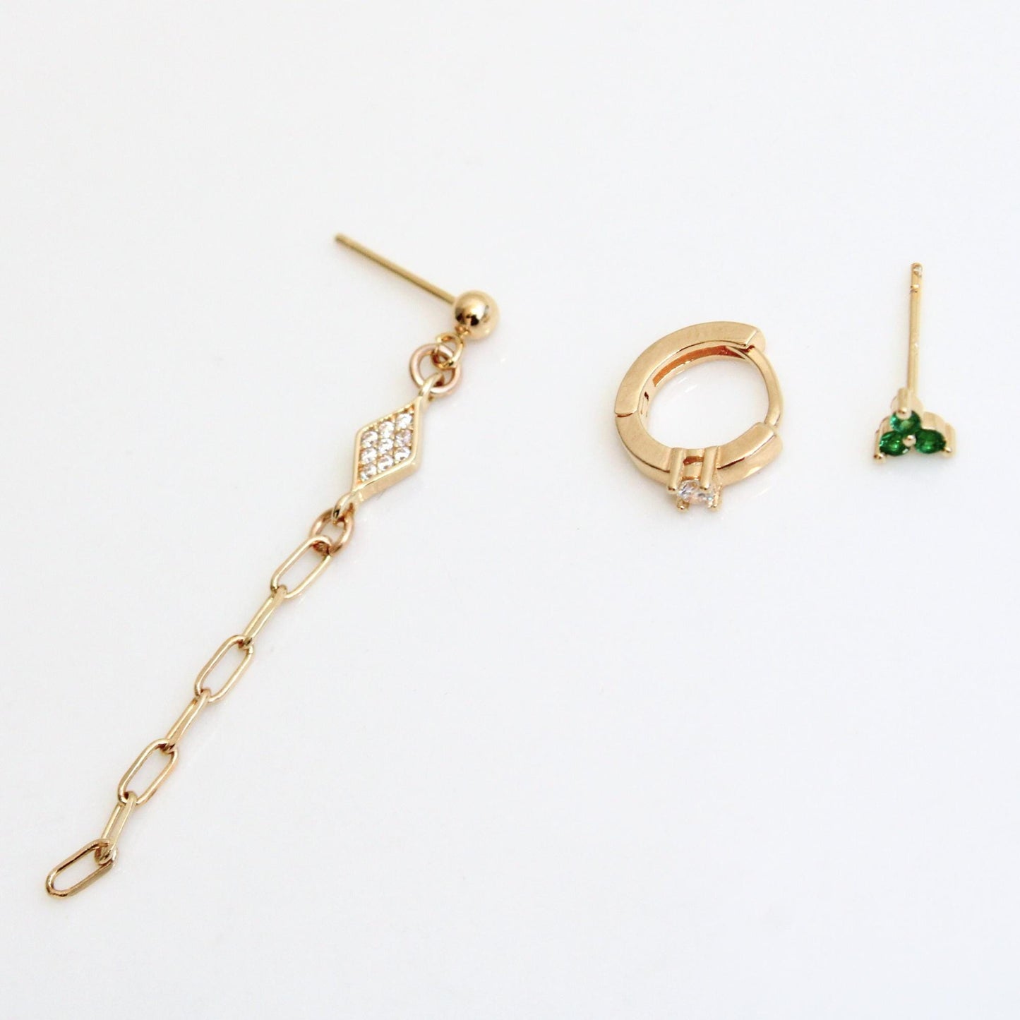 עגיל בודד או סט בשיבוץ זירקון שקוף וירוק