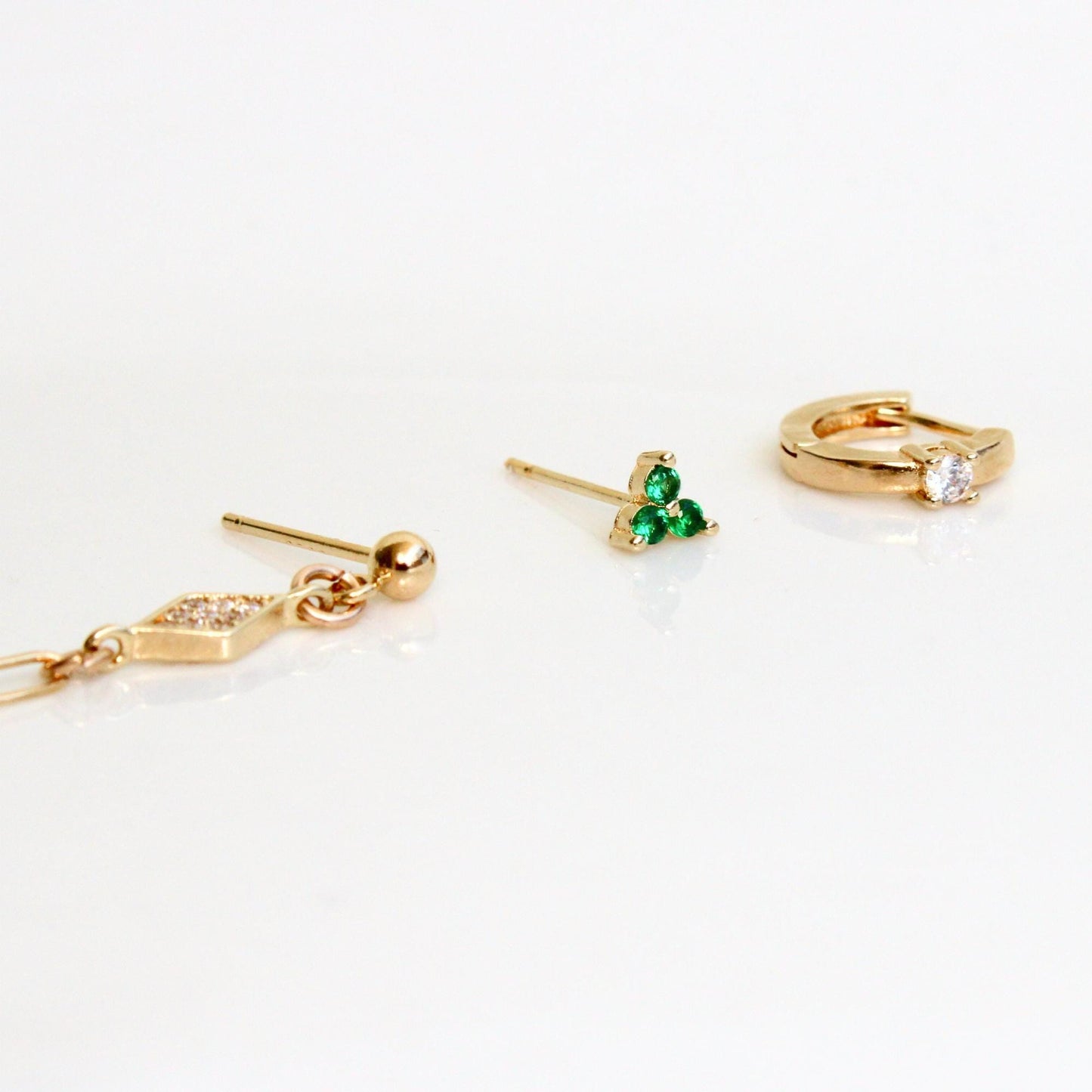 עגיל בודד או סט בשיבוץ זירקון שקוף וירוק