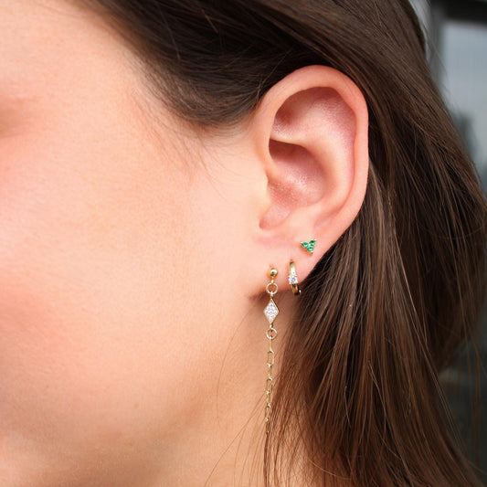 עגיל בודד או סט בשיבוץ זירקון שקוף וירוק