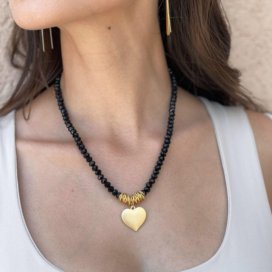 שרשרת קריסטלים לב זהב  / קריסטי