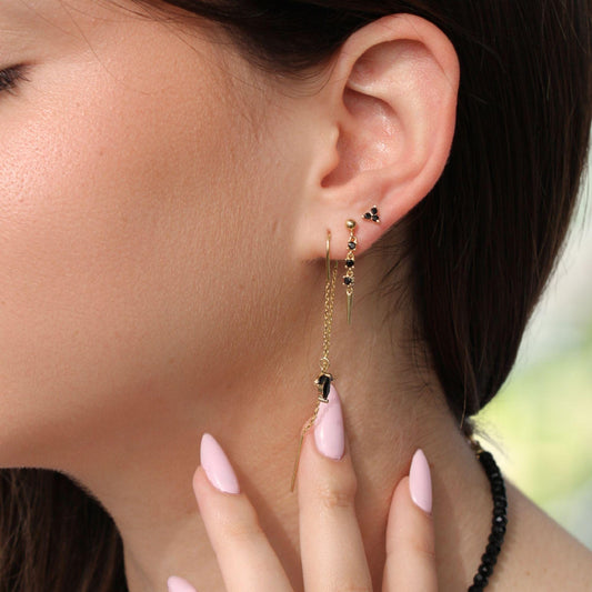 עגיל בודד או סט ל-3 חורים בזהב ושחור