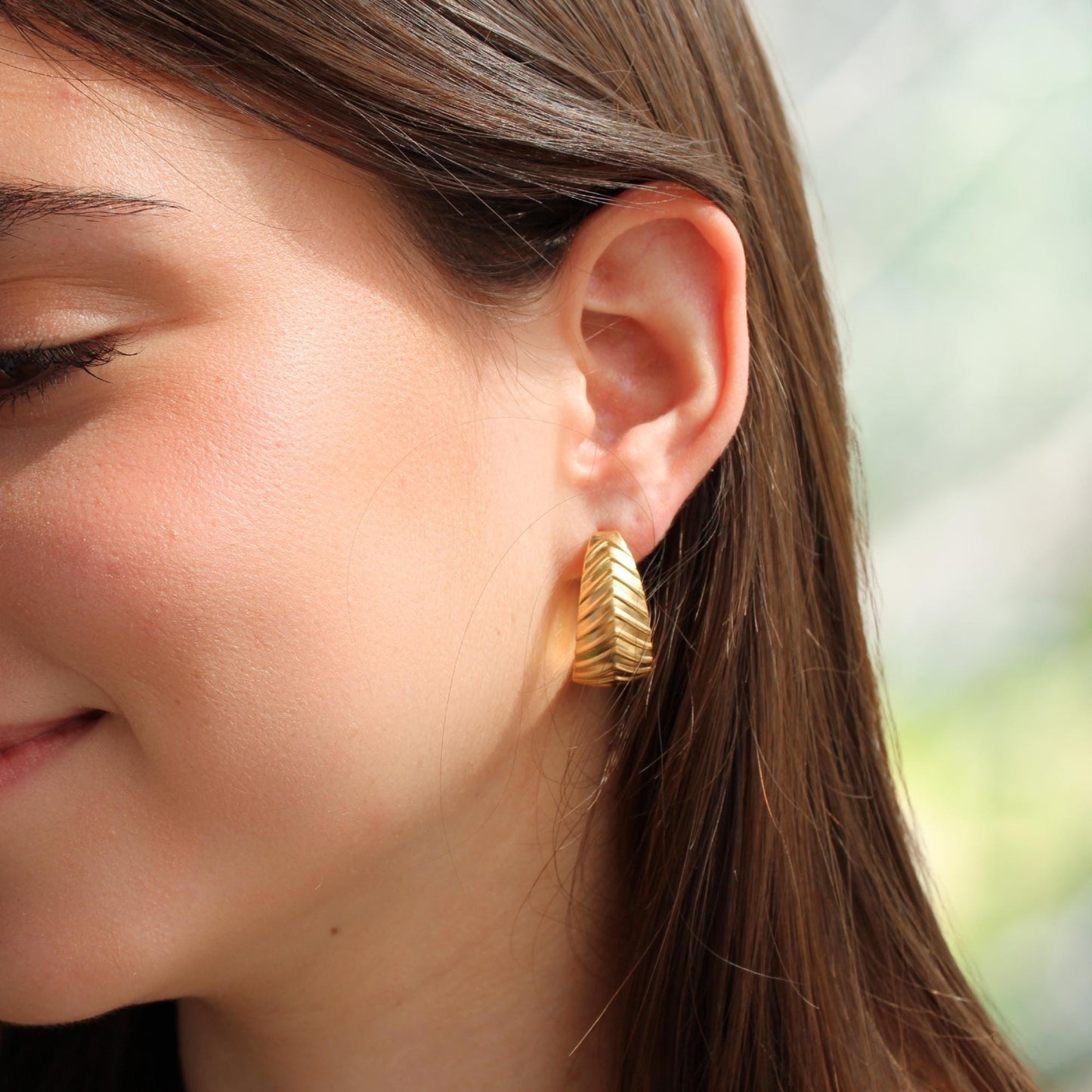 עגילי חישוק אובלים טקסטורה