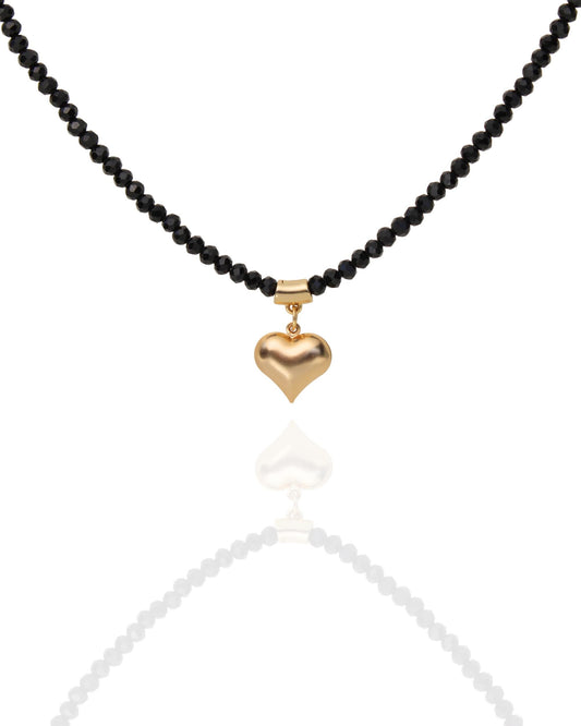 שרשרת לב זהב קריסטל שחור