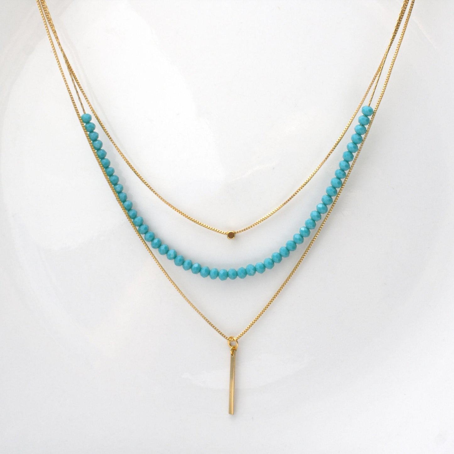 שרשרת זהב טורקיז שכבות