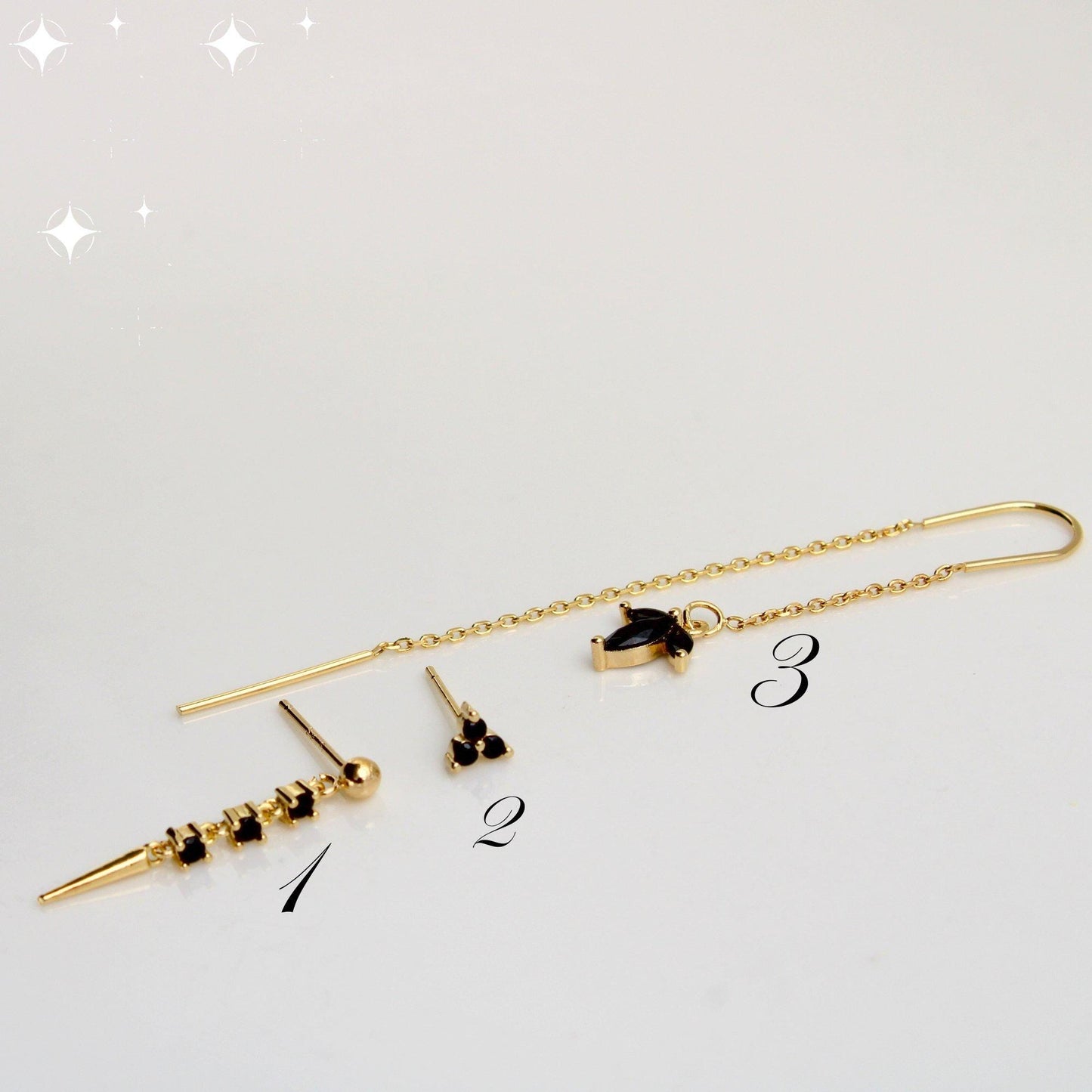 עגיל בודד או סט ל-3 חורים בזהב ושחור