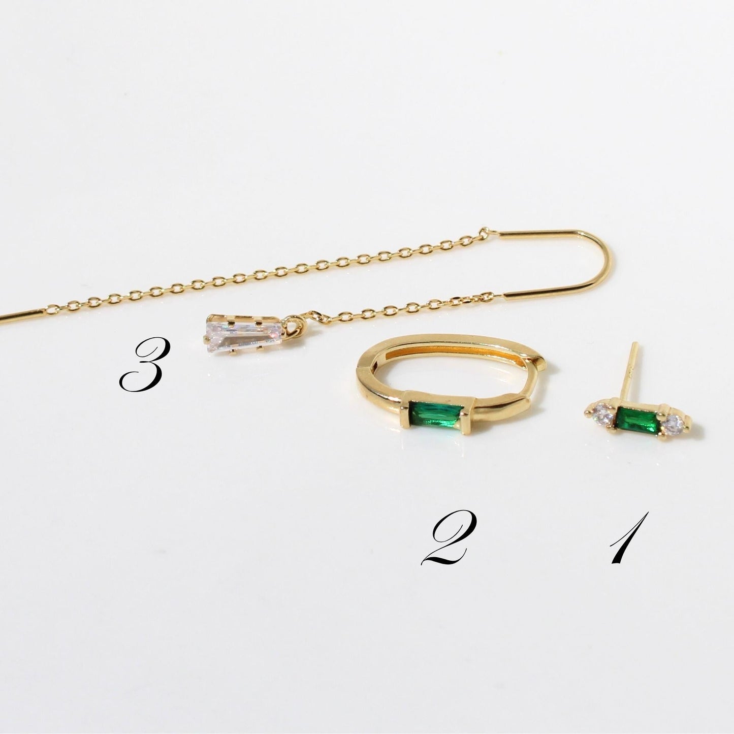 עגיל בודד או סט עם אבני זירקון זהב