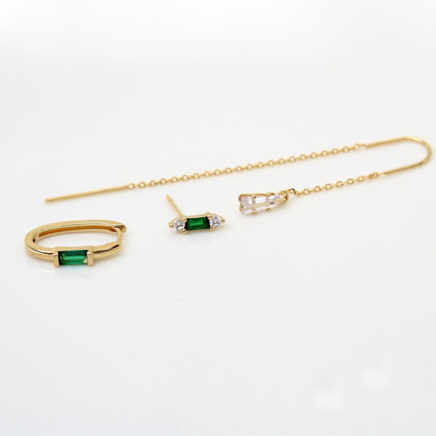 עגיל בודד או סט עם אבני זירקון זהב