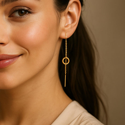 עגילים עיגול תלויים בציפוי זהב