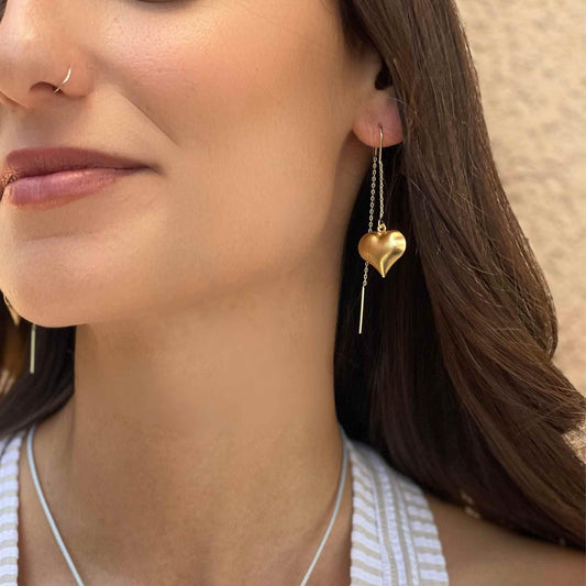 עגילי שרשרת לב זהב