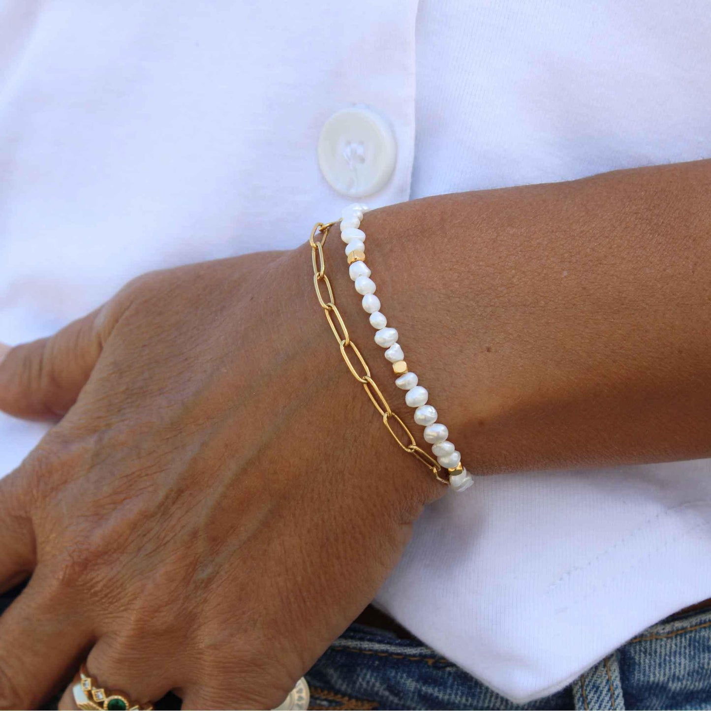 צמיד פנינים כפול לאישה