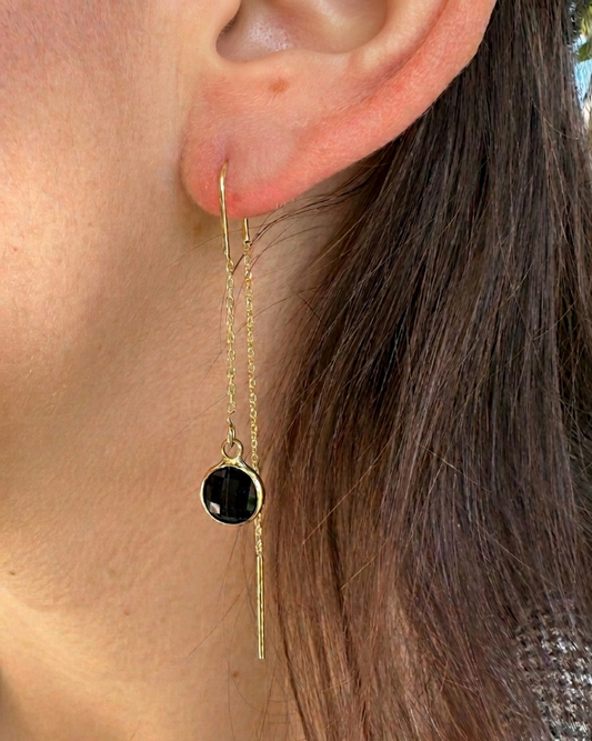 עגילי שרשרת זהב זרקון שחור