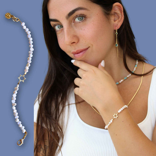 צמיד פנינים עם מגן דוד