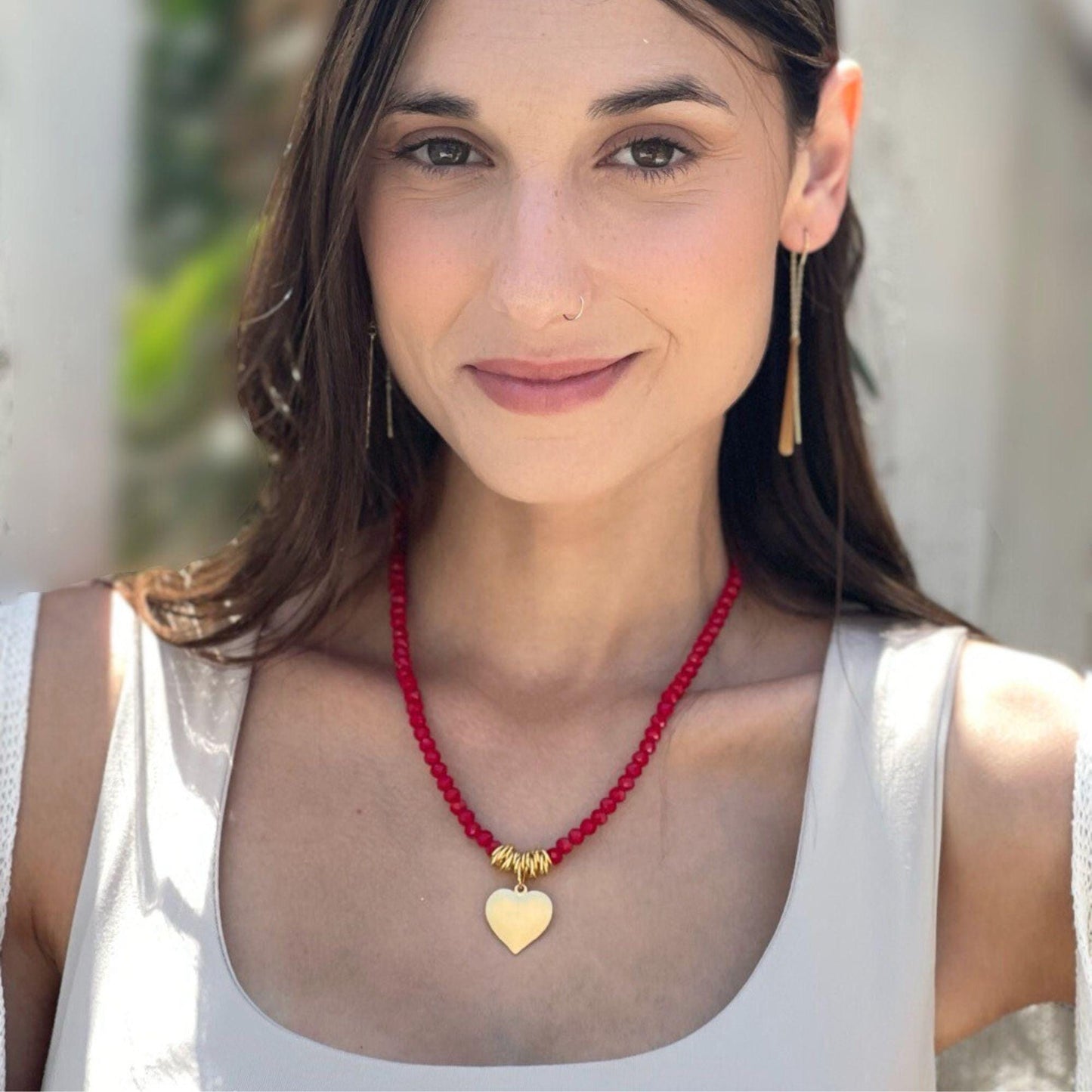שרשרת קריסטלים לב זהב שחור כחול אדום טורקיז זית  / קריסטי