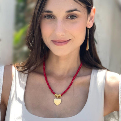 שרשרת קריסטלים לב זהב שחור כחול אדום טורקיז זית  / קריסטי