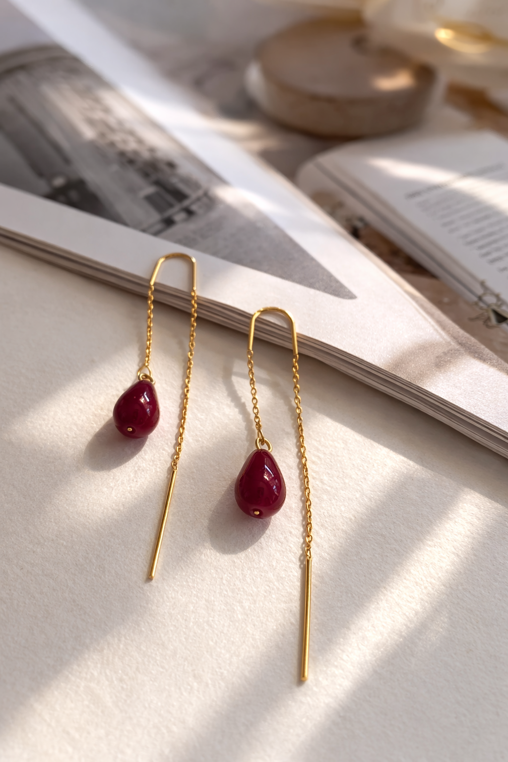 עגיל תלוי אבן רובי