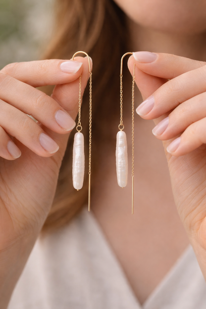 עגיל תלוי פנינה ארוכה