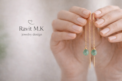 עגיל תלוי אבן סטוברי קוורץ ירוק