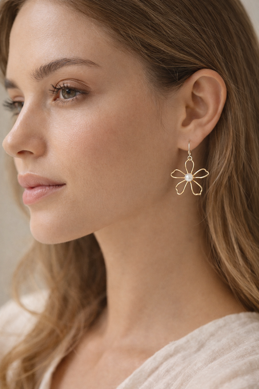 עגיל פרח פנינה