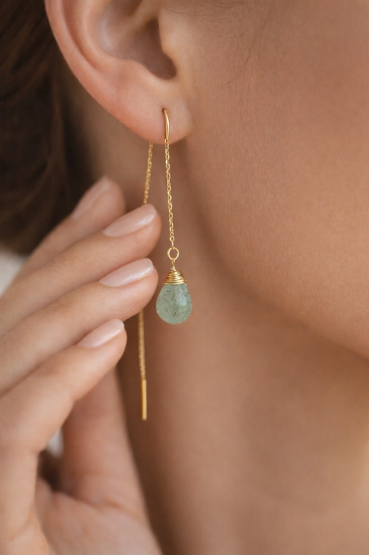 עגיל תלוי אבן סטוברי קוורץ ירוק