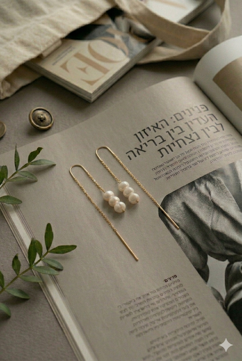 עגיל תלוי פנינים קטנות