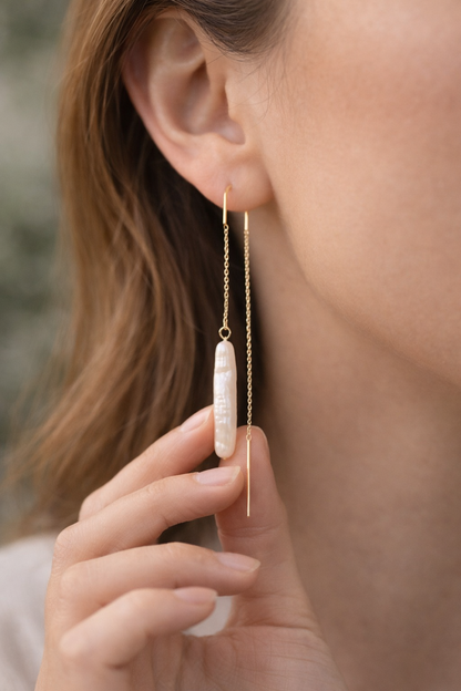 עגיל תלוי פנינה ארוכה