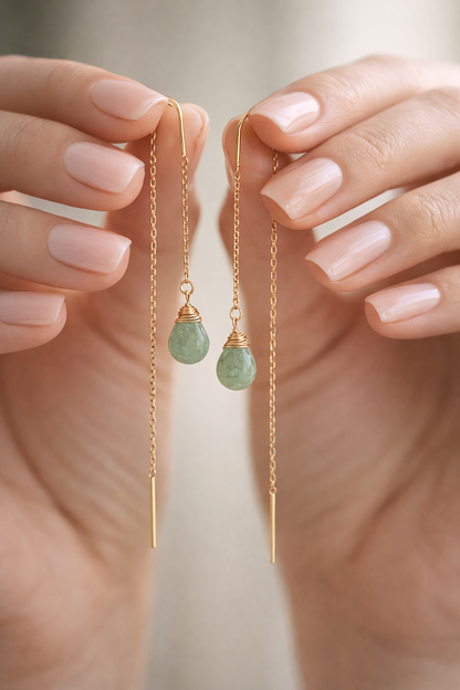 עגיל תלוי אבן סטוברי קוורץ ירוק