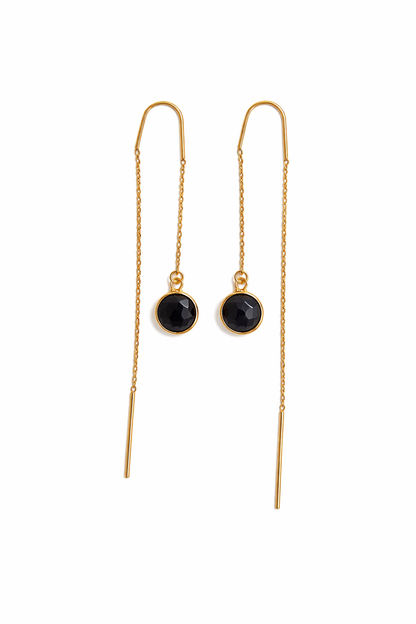 עגילי שרשרת זהב זרקון שחור